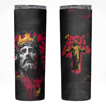Jesus Graffiti Design Skinny Tumbler Crowned Portrait and Urban Street Art Style TS04