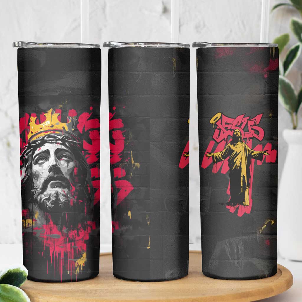 Jesus Graffiti Design Skinny Tumbler Crowned Portrait and Urban Street Art Style TS04