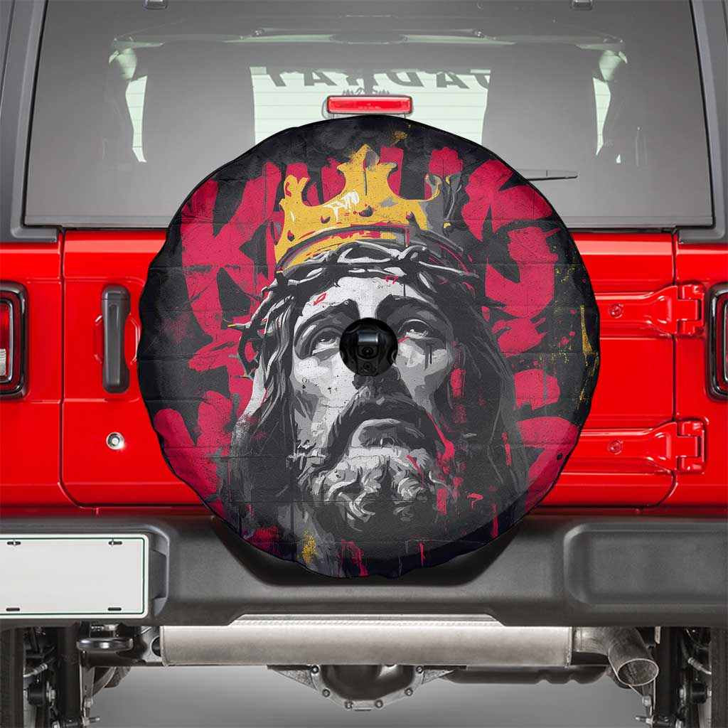 Jesus Graffiti Design Spare Tire Cover Crowned Portrait and Urban Street Art Style in Red Yellow Black Theme TS04
