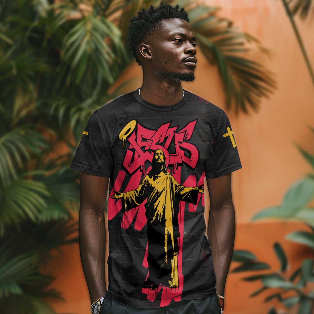Jesus Graffiti Design T shirt Crowned Portrait and Urban Street Art Style TS04