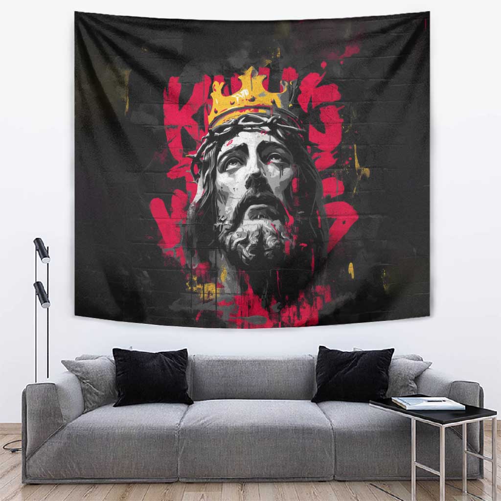 Jesus Graffiti Design Tapestry Crowned Portrait and Urban Street Art Style TS04