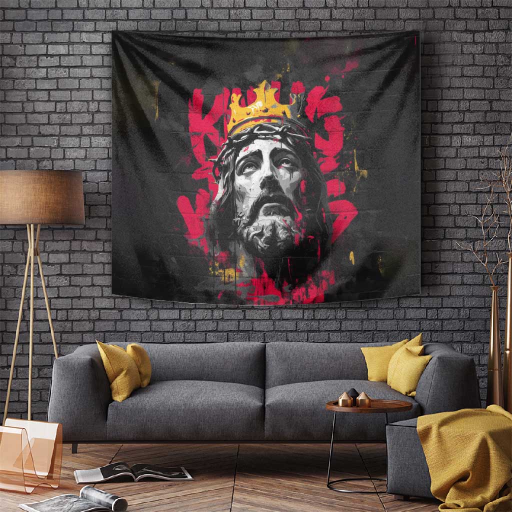 Jesus Graffiti Design Tapestry Crowned Portrait and Urban Street Art Style TS04