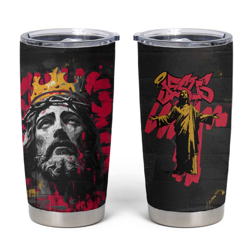 Jesus Graffiti Design Tumbler Cup Crowned Portrait and Urban Street Art Style TS04