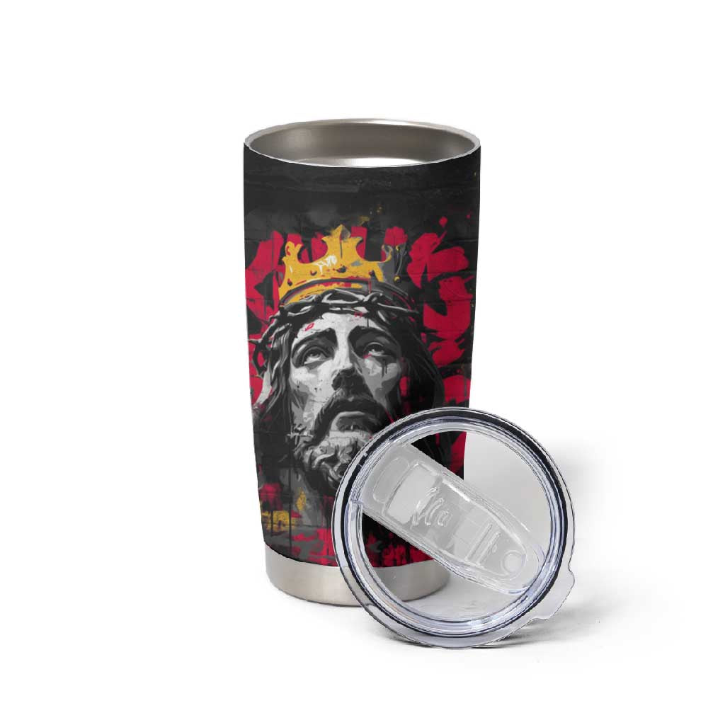Jesus Graffiti Design Tumbler Cup Crowned Portrait and Urban Street Art Style TS04
