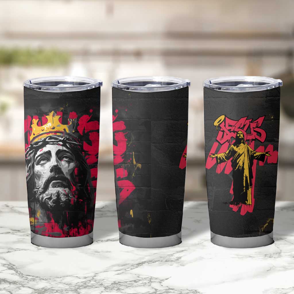 Jesus Graffiti Design Tumbler Cup Crowned Portrait and Urban Street Art Style TS04