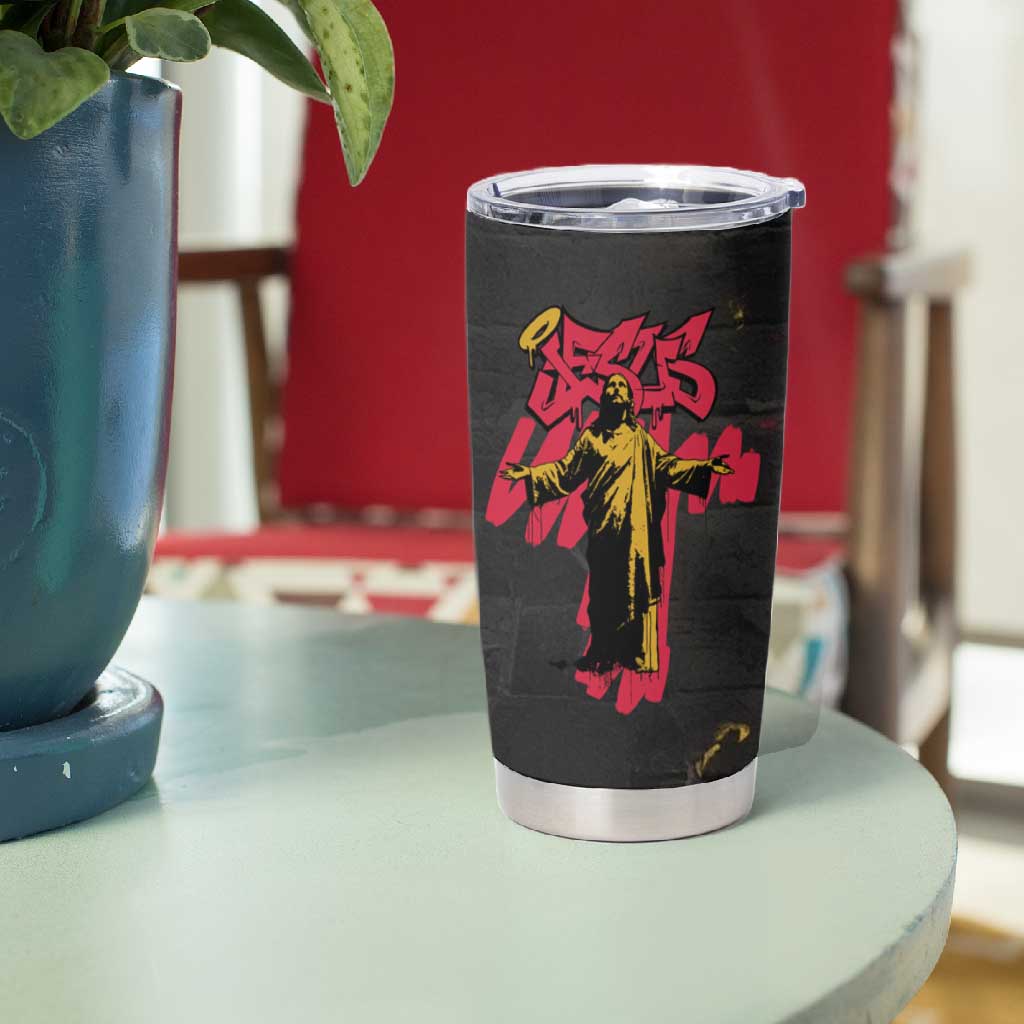Jesus Graffiti Design Tumbler Cup Crowned Portrait and Urban Street Art Style TS04