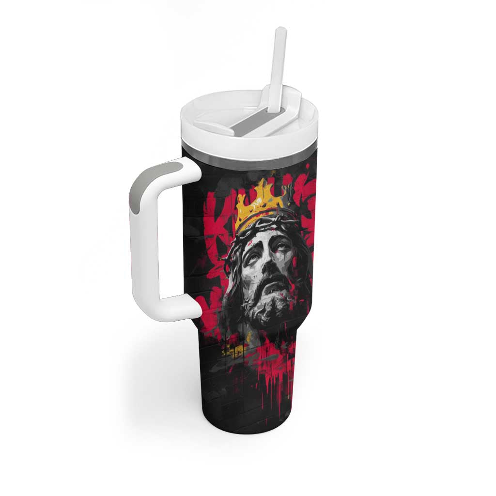 Jesus Graffiti Design Tumbler With Handle Crowned Portrait and Urban Street Art Style TS04