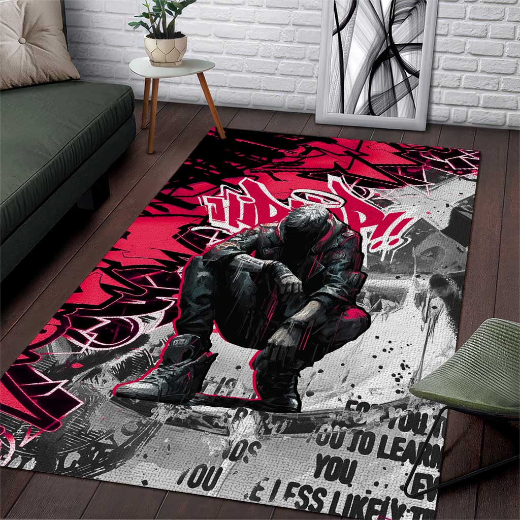 Hip Hop Graffiti Design Area Rug Sitting Hooded Figure and Red Black Street TS04