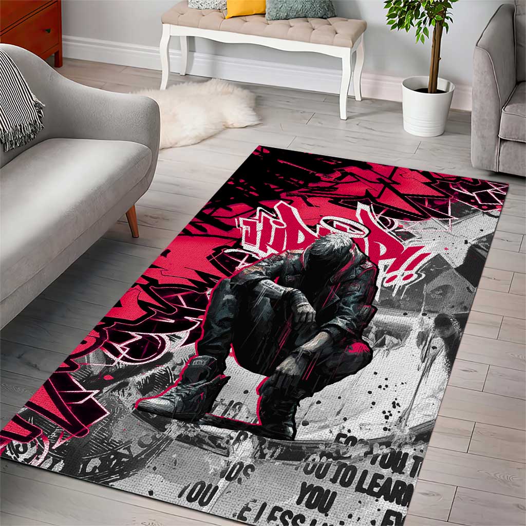 Hip Hop Graffiti Design Area Rug Sitting Hooded Figure and Red Black Street TS04