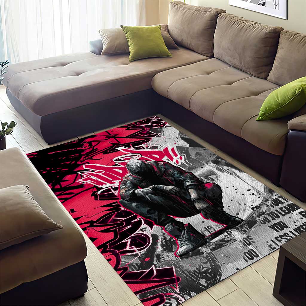 Hip Hop Graffiti Design Area Rug Sitting Hooded Figure and Red Black Street TS04