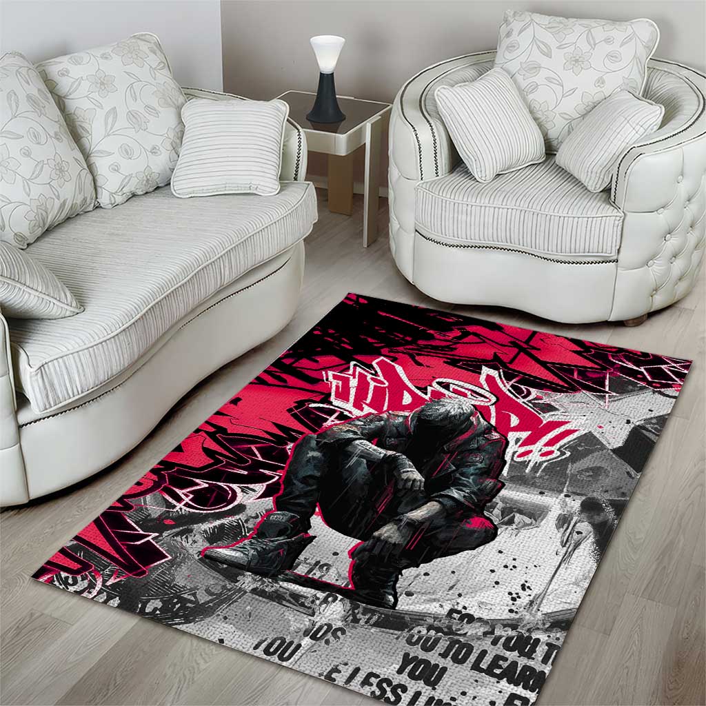 Hip Hop Graffiti Design Area Rug Sitting Hooded Figure and Red Black Street TS04