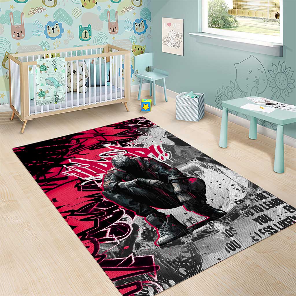 Hip Hop Graffiti Design Area Rug Sitting Hooded Figure and Red Black Street TS04