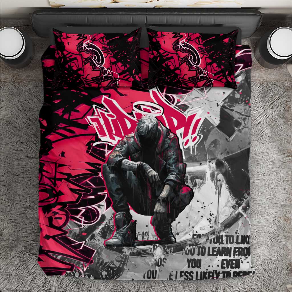 Hip Hop Graffiti Design Bedding Set Sitting Hooded Figure and Red Black Street TS04