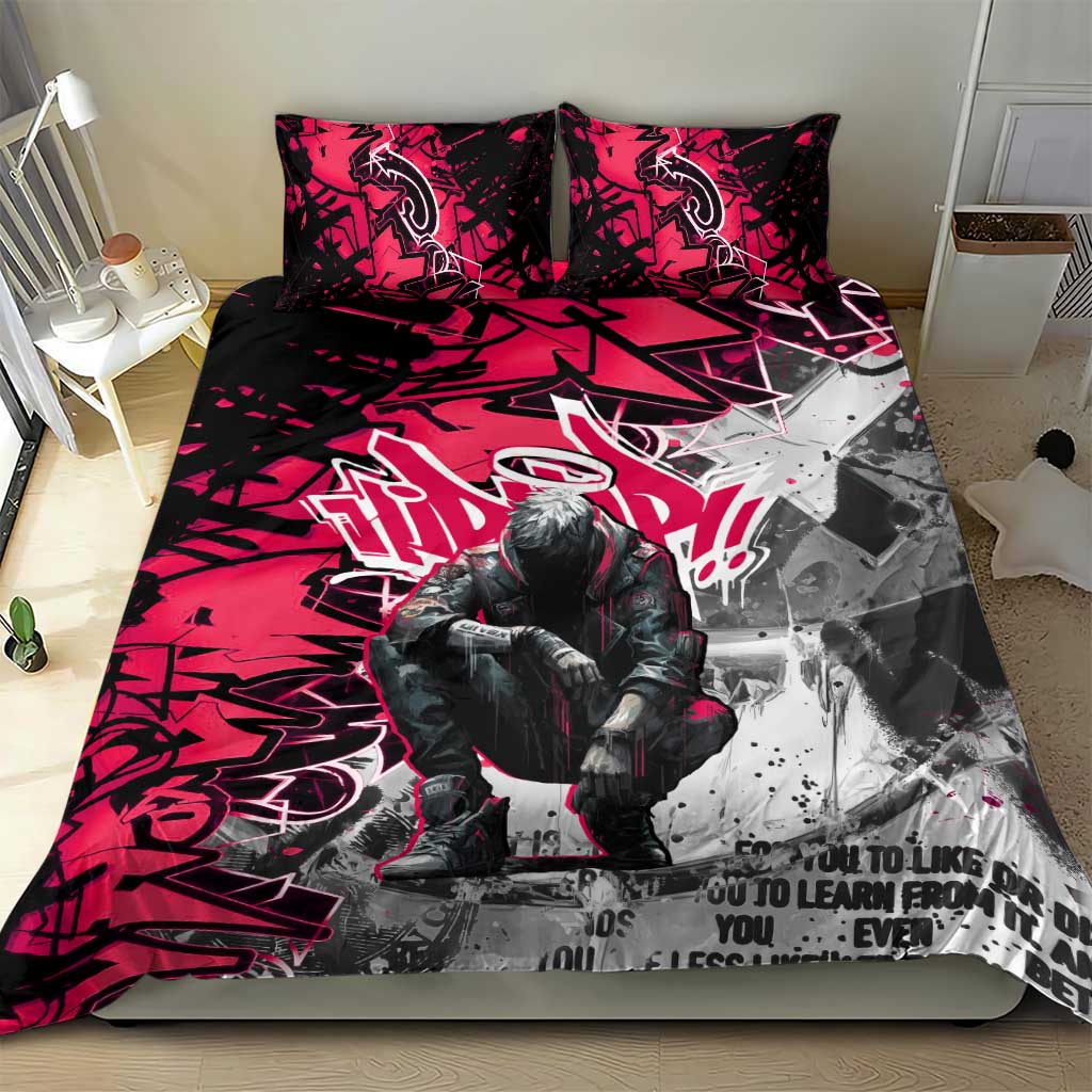 Hip Hop Graffiti Design Bedding Set Sitting Hooded Figure and Red Black Street TS04