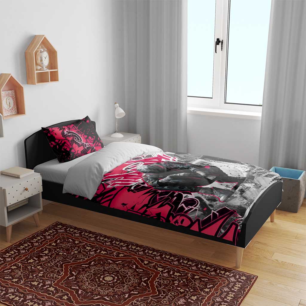Hip Hop Graffiti Design Bedding Set Sitting Hooded Figure and Red Black Street TS04