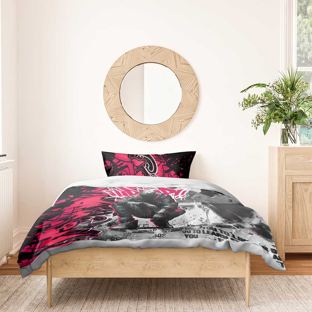 Hip Hop Graffiti Design Bedding Set Sitting Hooded Figure and Red Black Street TS04
