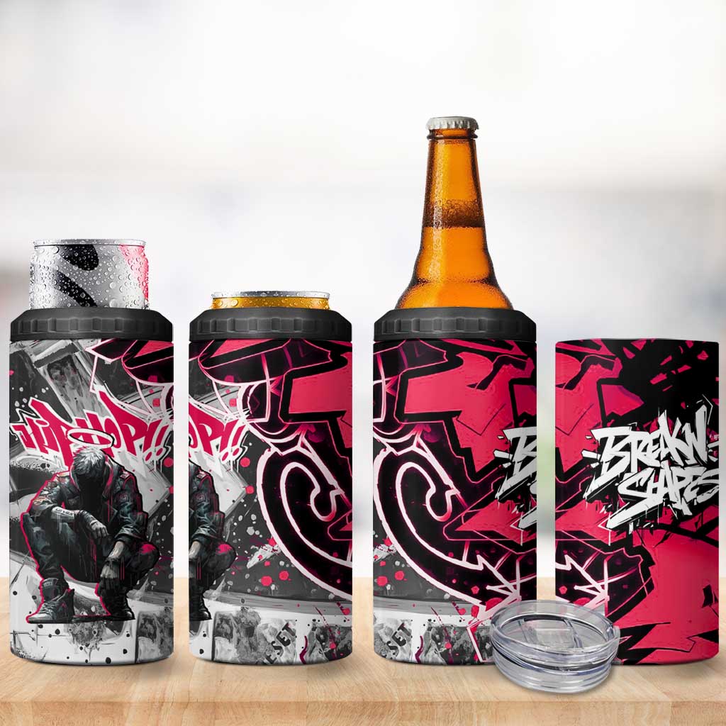 Hip Hop Graffiti Design 4 in 1 Can Cooler Tumbler Sitting Hooded Figure and Red Black Street TS04