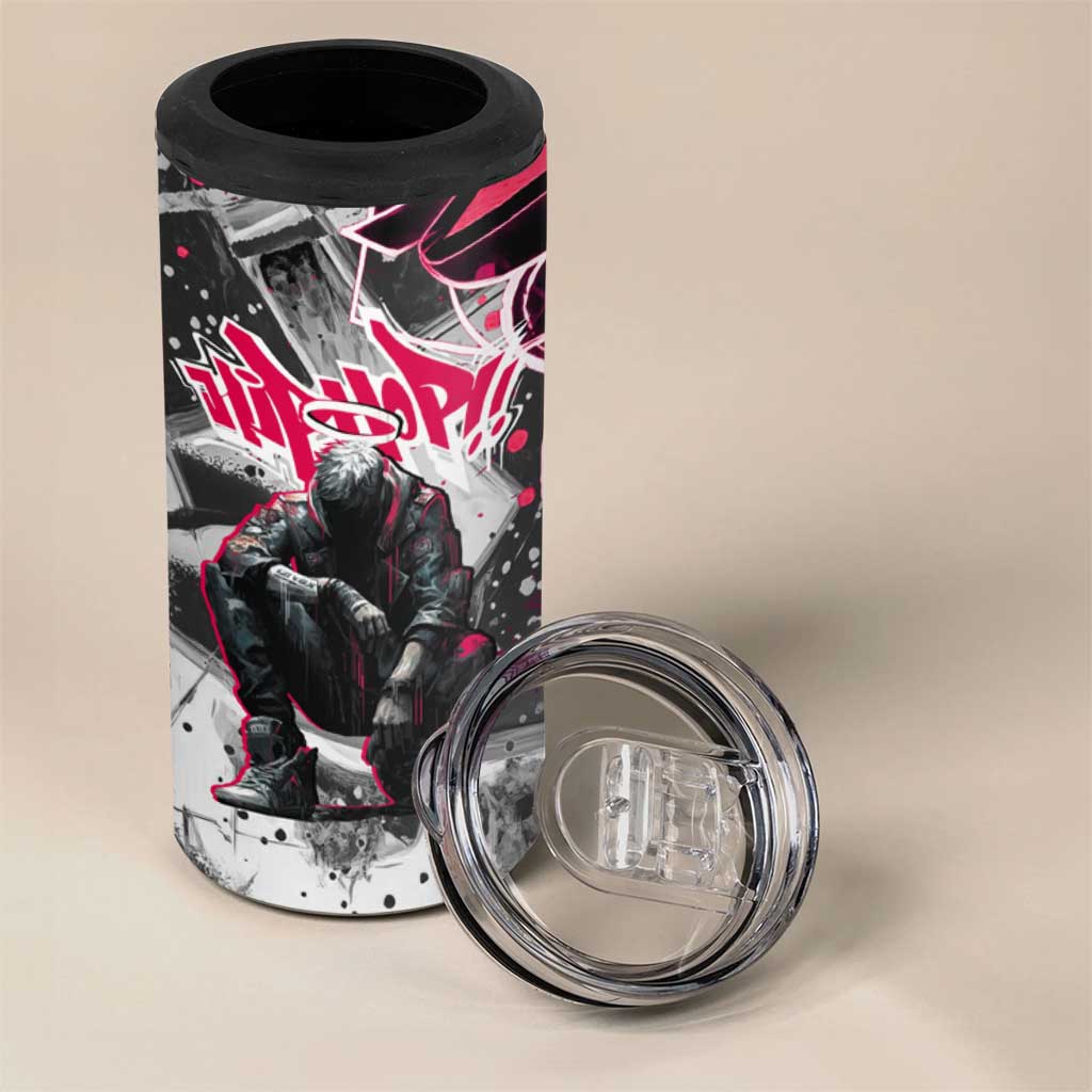 Hip Hop Graffiti Design 4 in 1 Can Cooler Tumbler Sitting Hooded Figure and Red Black Street TS04