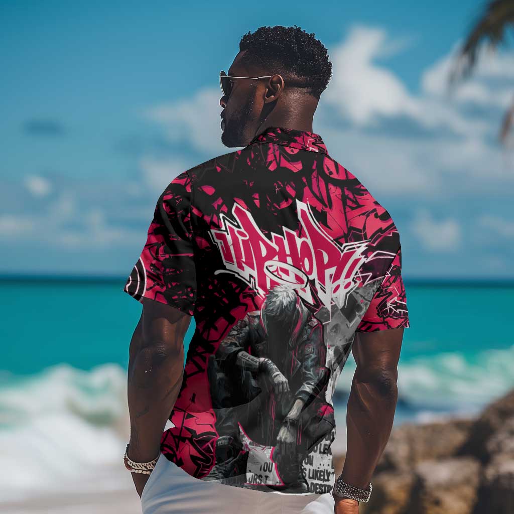 Hip Hop Graffiti Design Hawaiian Shirt Sitting Hooded Figure and Red Black Street TS04