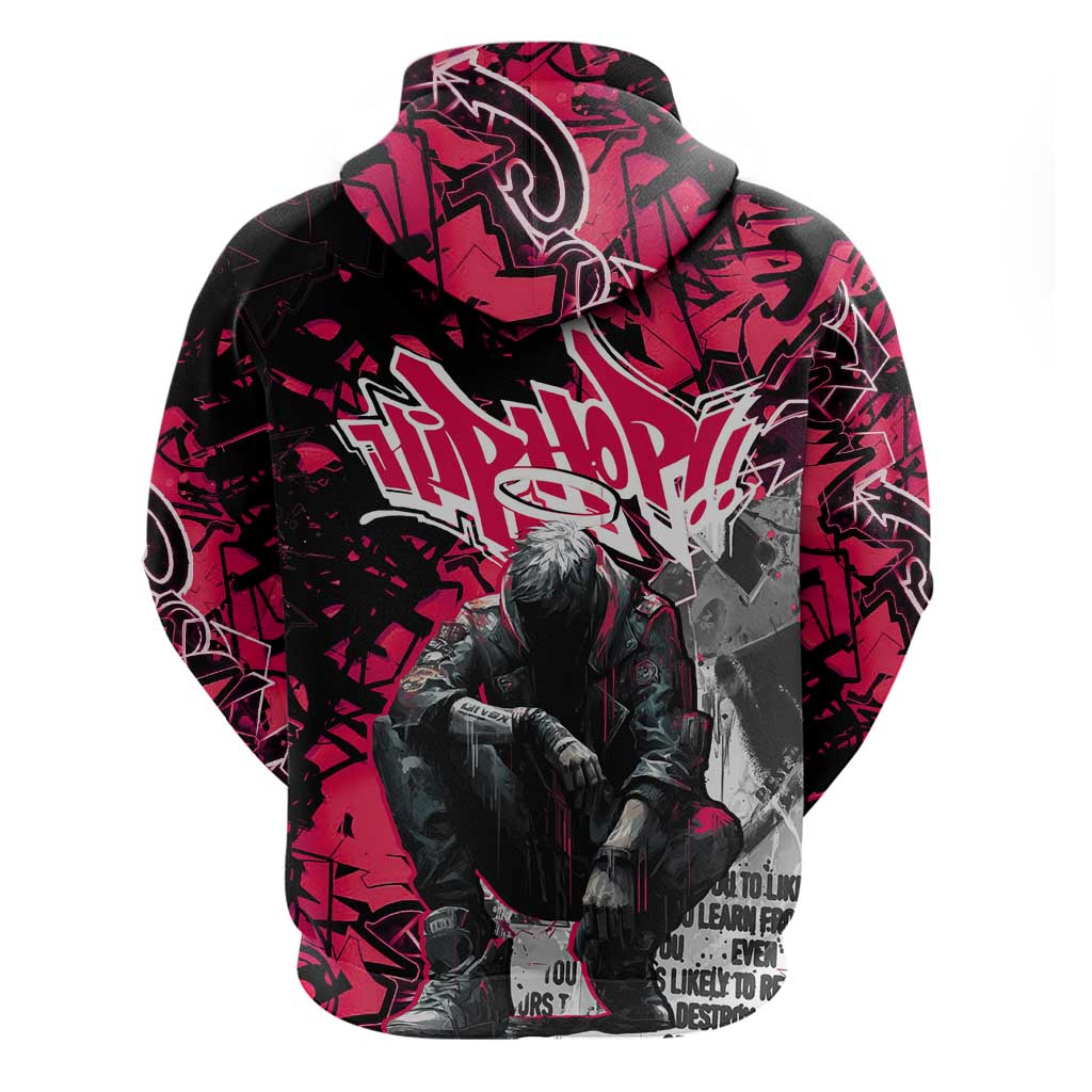 Hip Hop Graffiti Design Hoodie Sitting Hooded Figure and Red Black Street Art Elements TS04
