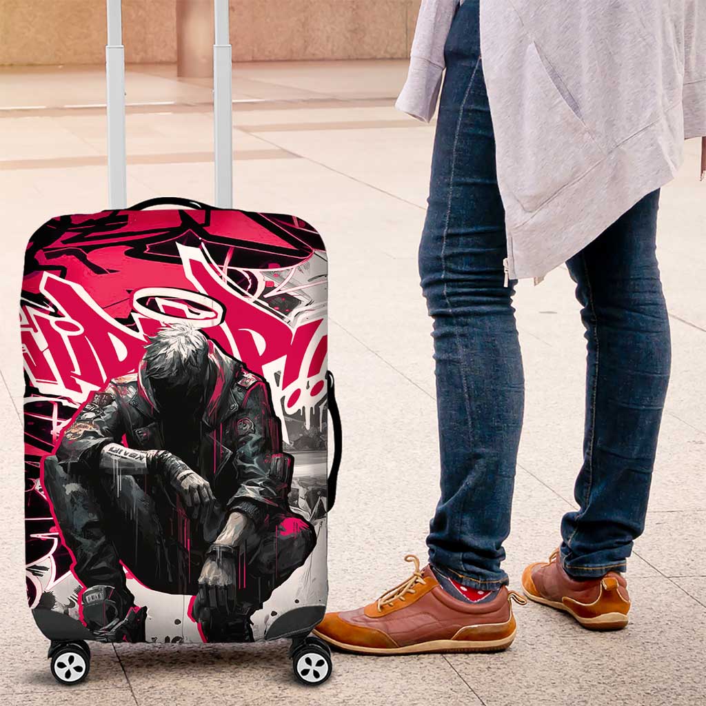 Hip Hop Graffiti Design Luggage Cover Sitting Hooded Figure and Red Black Street Art Elements TS04