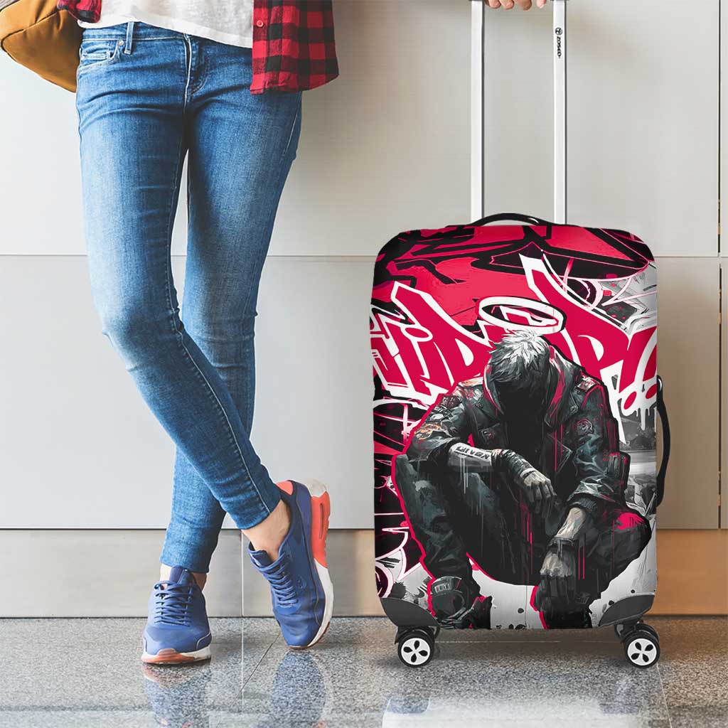 Hip Hop Graffiti Design Luggage Cover Sitting Hooded Figure and Red Black Street Art Elements TS04