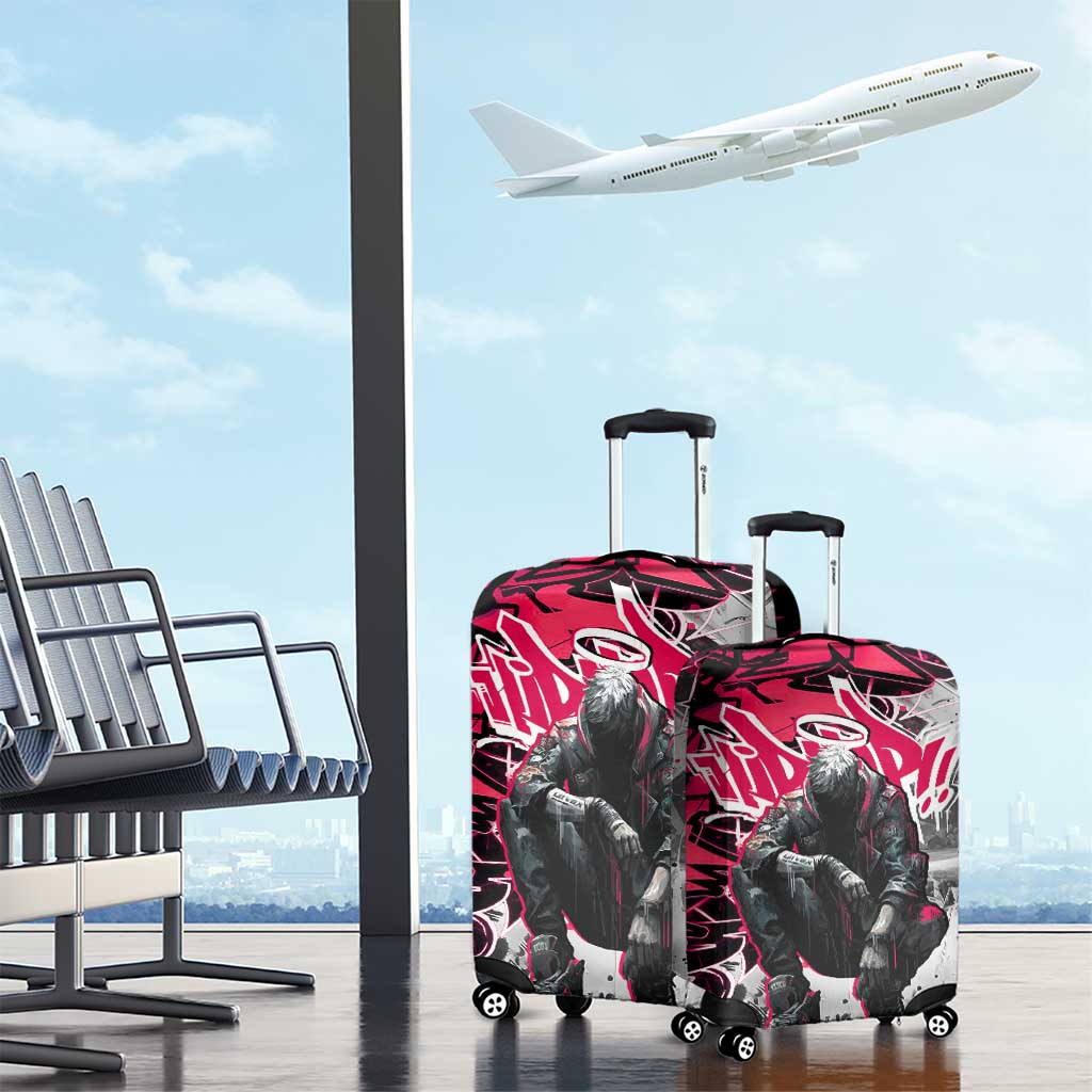 Hip Hop Graffiti Design Luggage Cover Sitting Hooded Figure and Red Black Street Art Elements TS04
