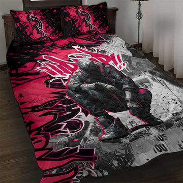 Hip Hop Graffiti Design Quilt Bed Set Sitting Hooded Figure and Red Black Street TS04