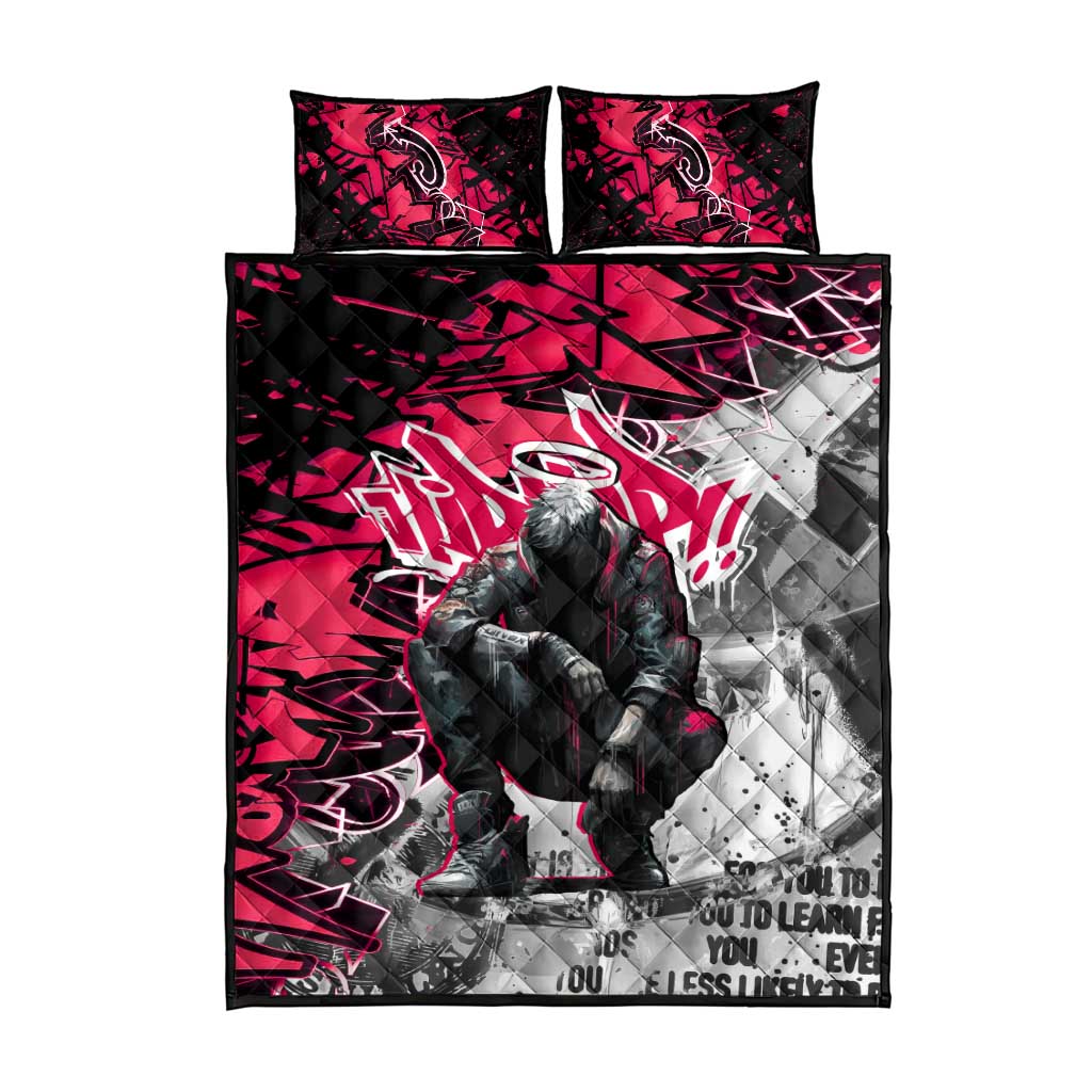 Hip Hop Graffiti Design Quilt Bed Set Sitting Hooded Figure and Red Black Street TS04