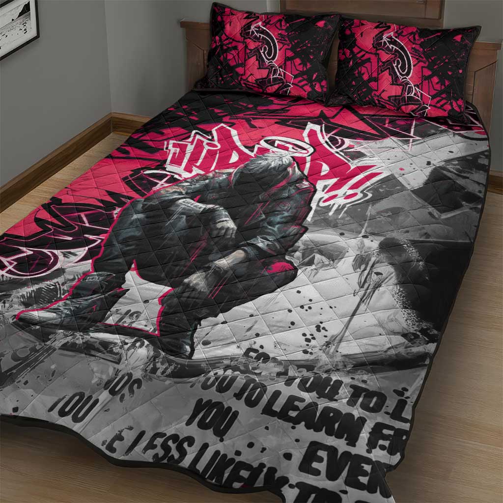 Hip Hop Graffiti Design Quilt Bed Set Sitting Hooded Figure and Red Black Street TS04