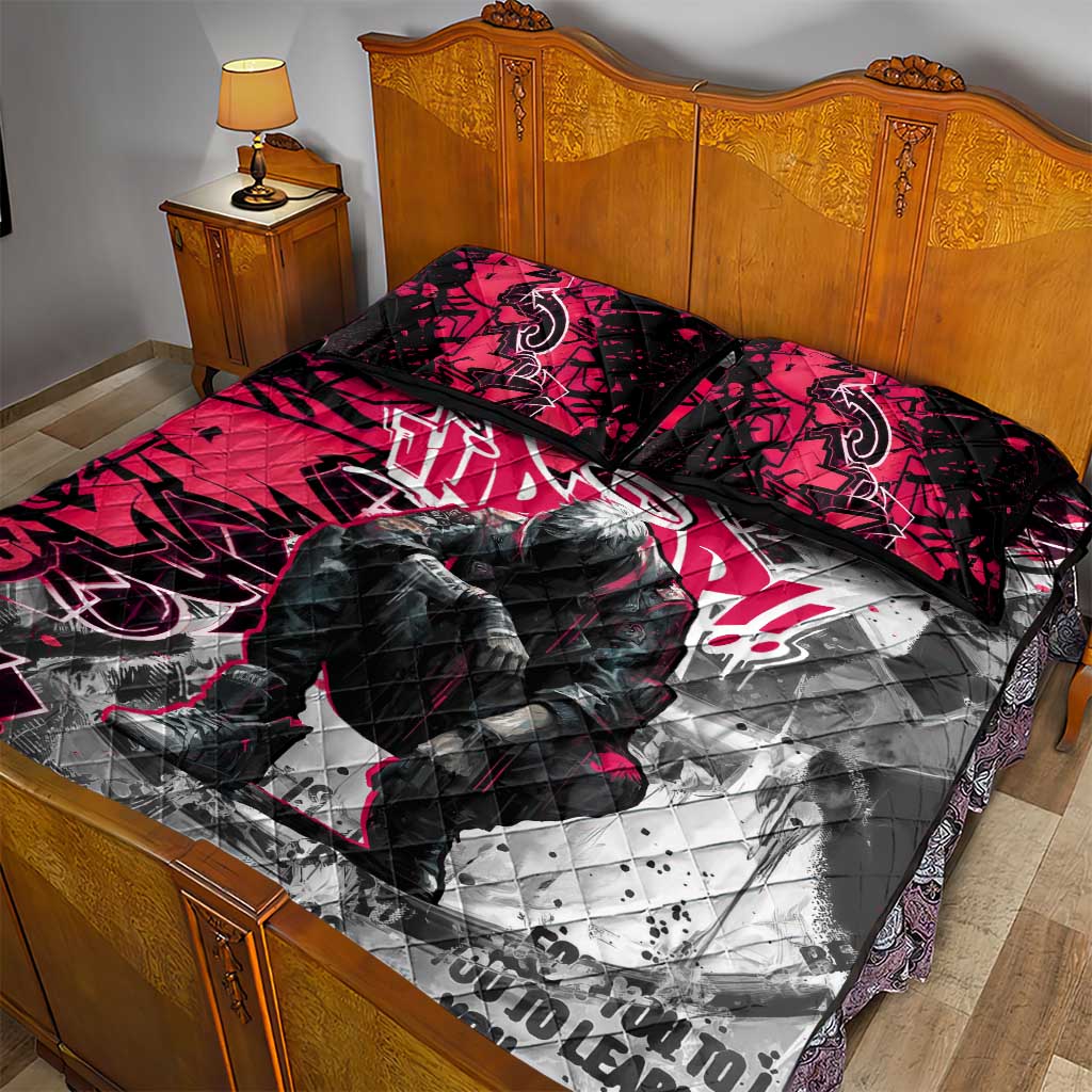 Hip Hop Graffiti Design Quilt Bed Set Sitting Hooded Figure and Red Black Street TS04