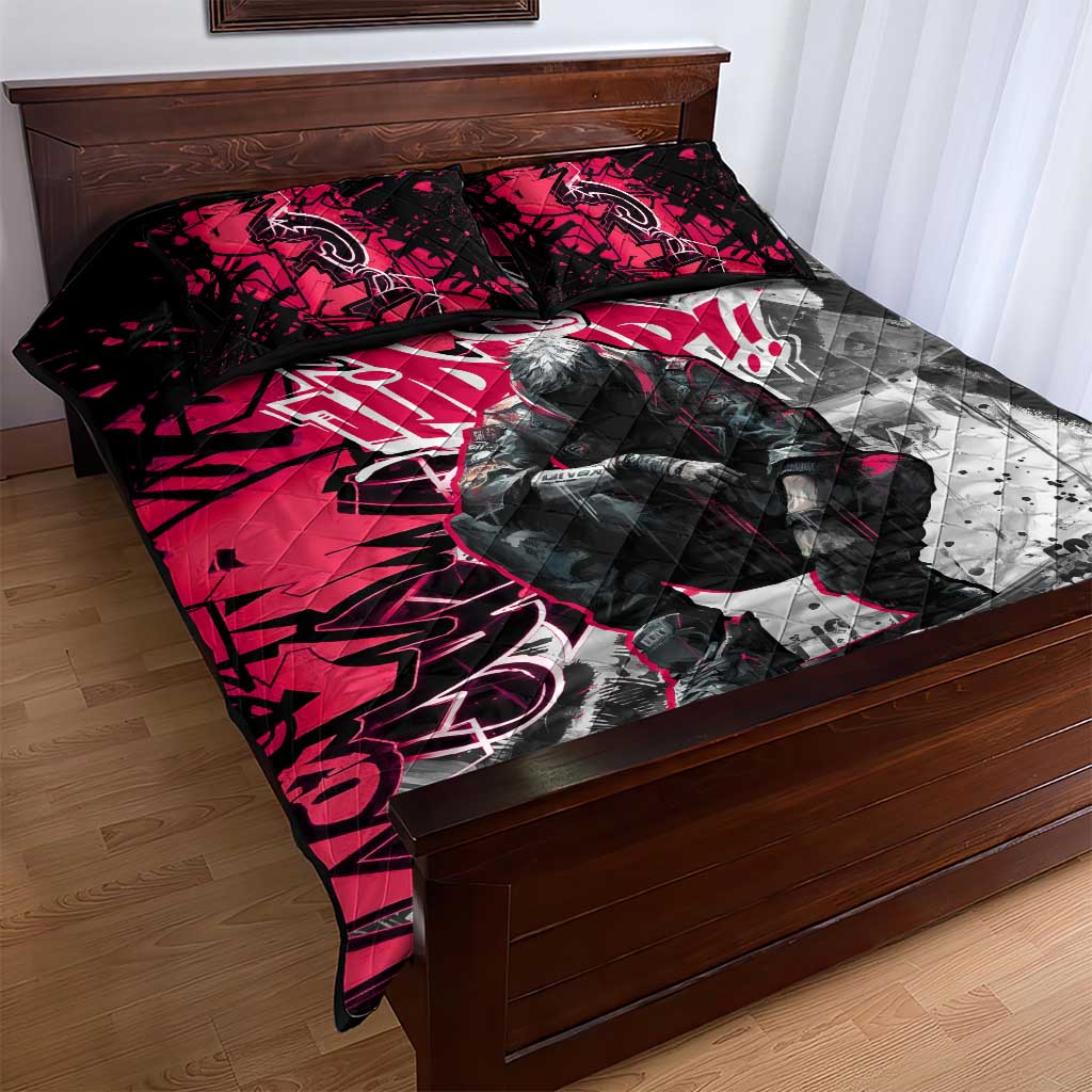 Hip Hop Graffiti Design Quilt Bed Set Sitting Hooded Figure and Red Black Street TS04