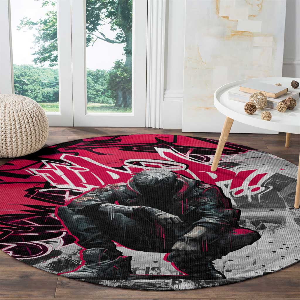 Hip Hop Graffiti Design Round Carpet Sitting Hooded Figure and Red Black Street TS04