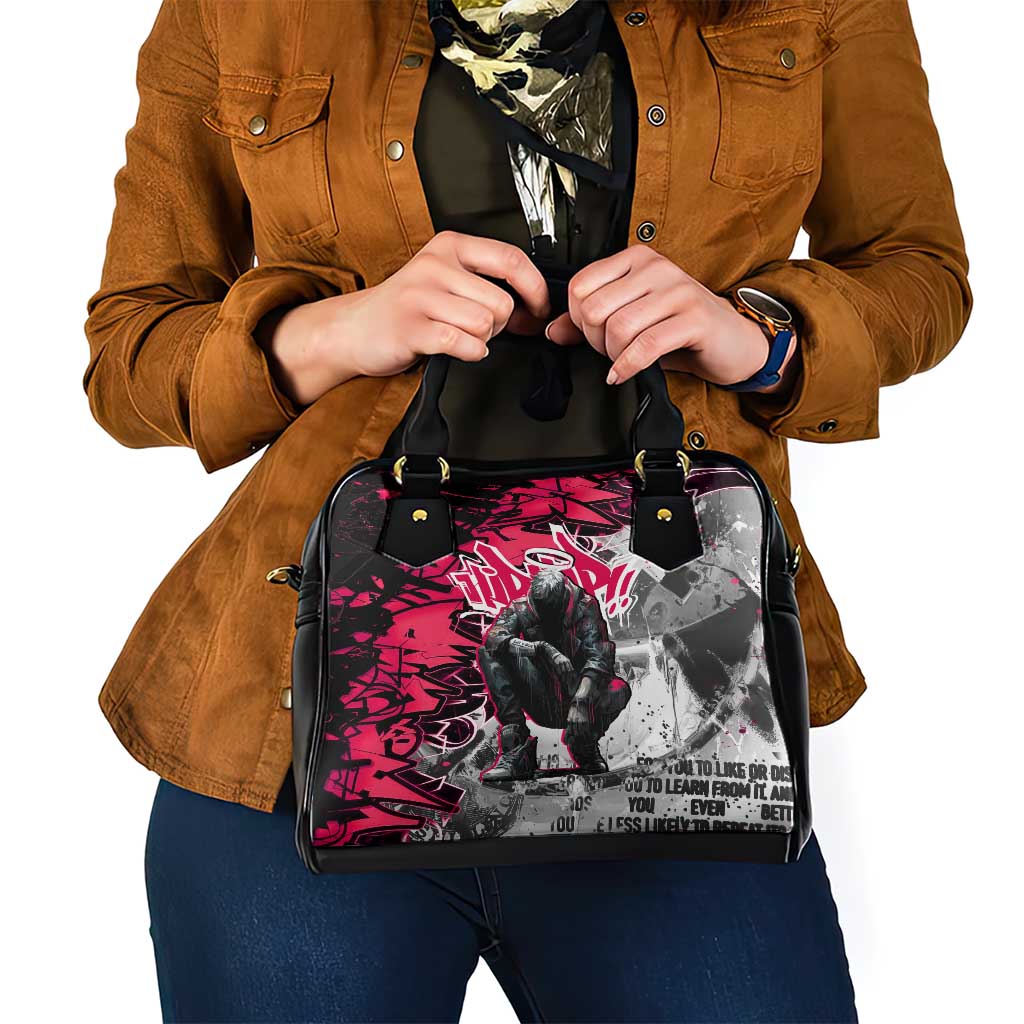 Hip Hop Graffiti Design Shoulder Handbag Sitting Hooded Figure and Red Black Street Art Elements TS04