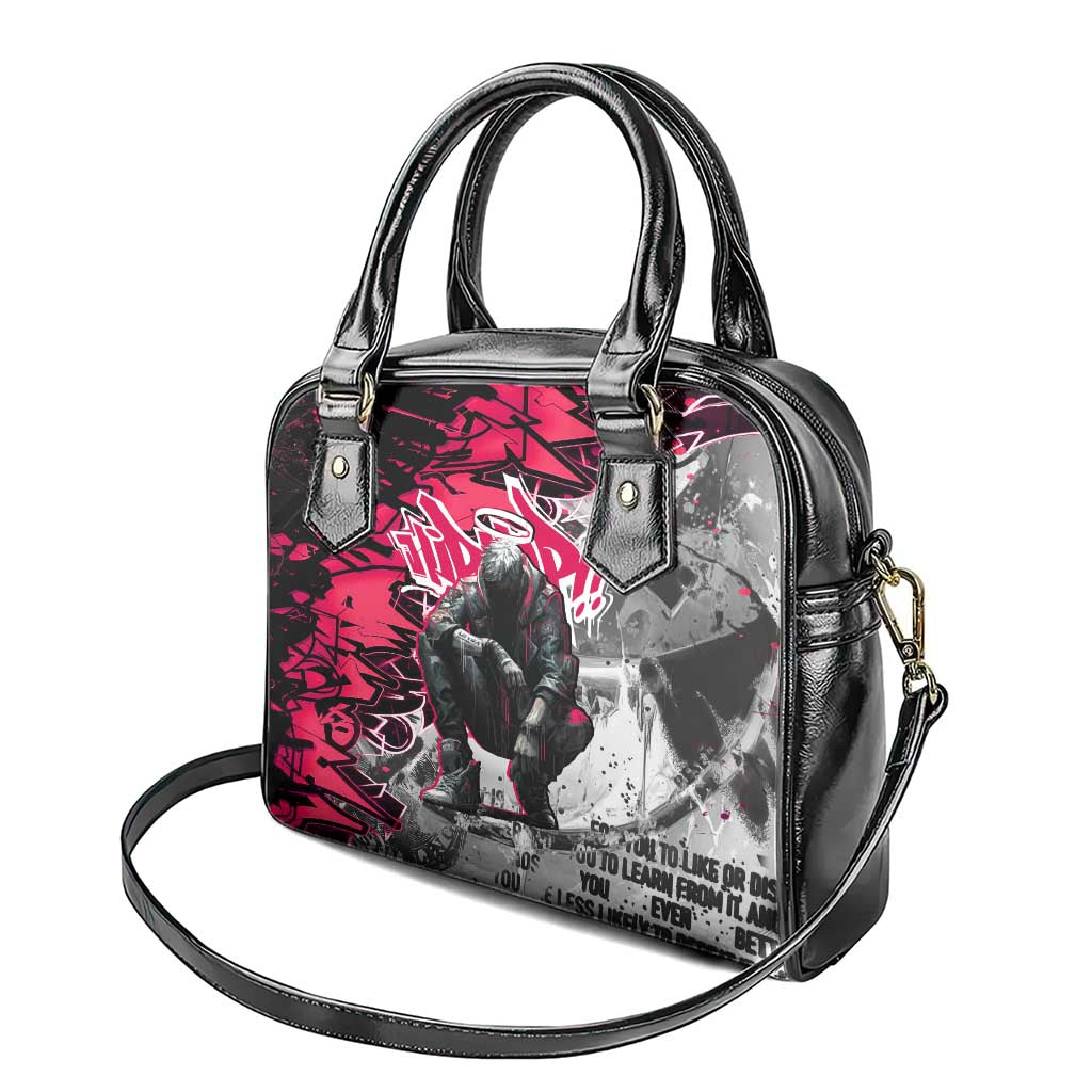 Hip Hop Graffiti Design Shoulder Handbag Sitting Hooded Figure and Red Black Street Art Elements TS04