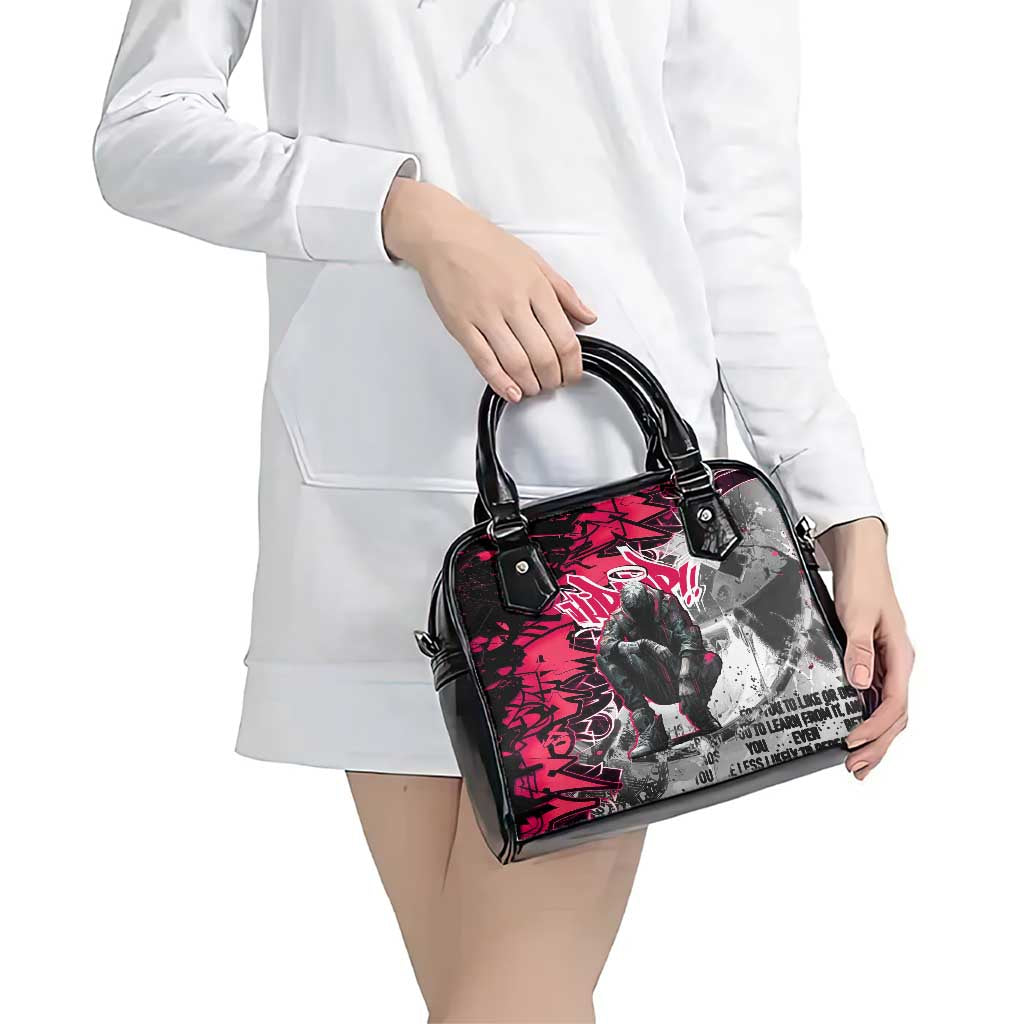 Hip Hop Graffiti Design Shoulder Handbag Sitting Hooded Figure and Red Black Street Art Elements TS04
