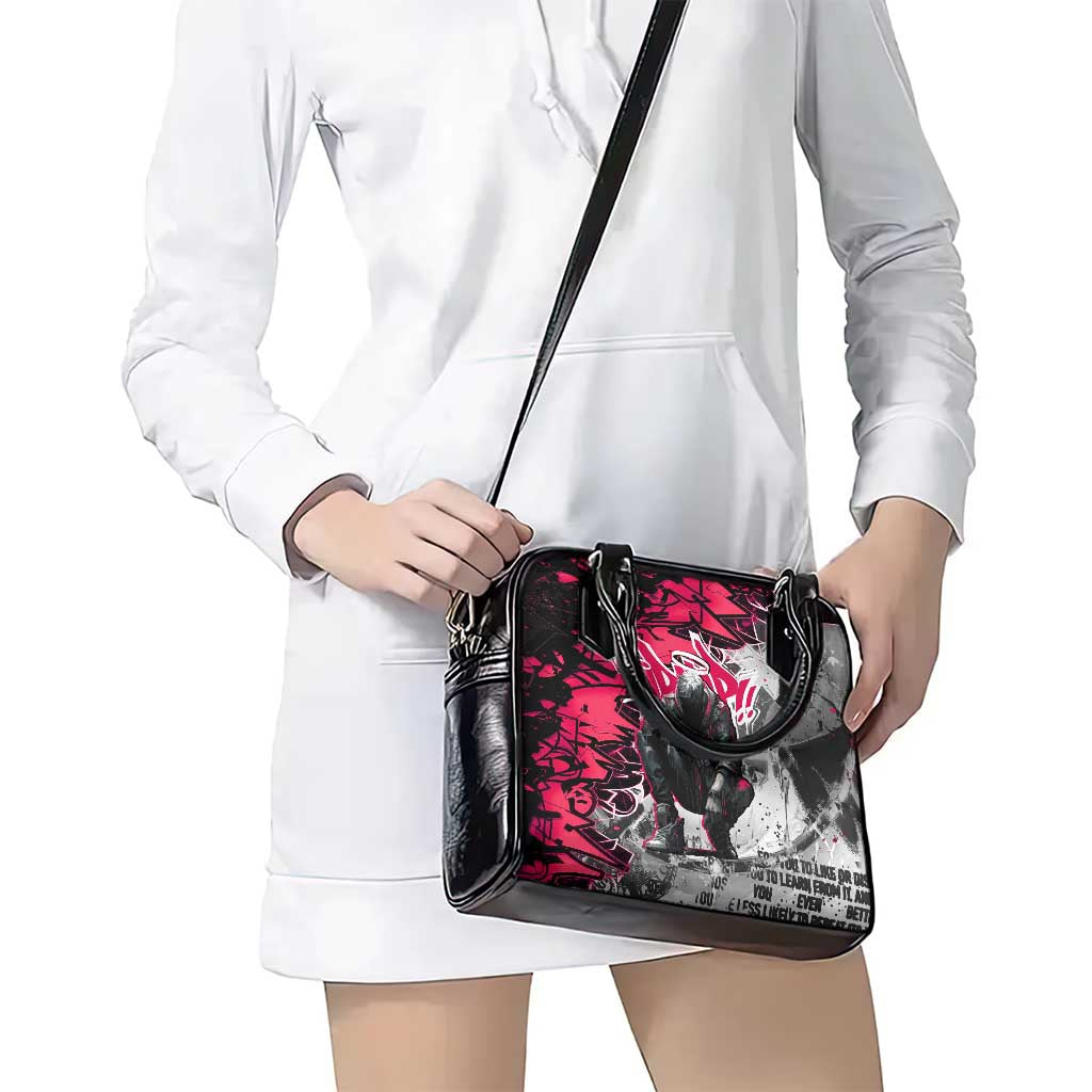 Hip Hop Graffiti Design Shoulder Handbag Sitting Hooded Figure and Red Black Street Art Elements TS04