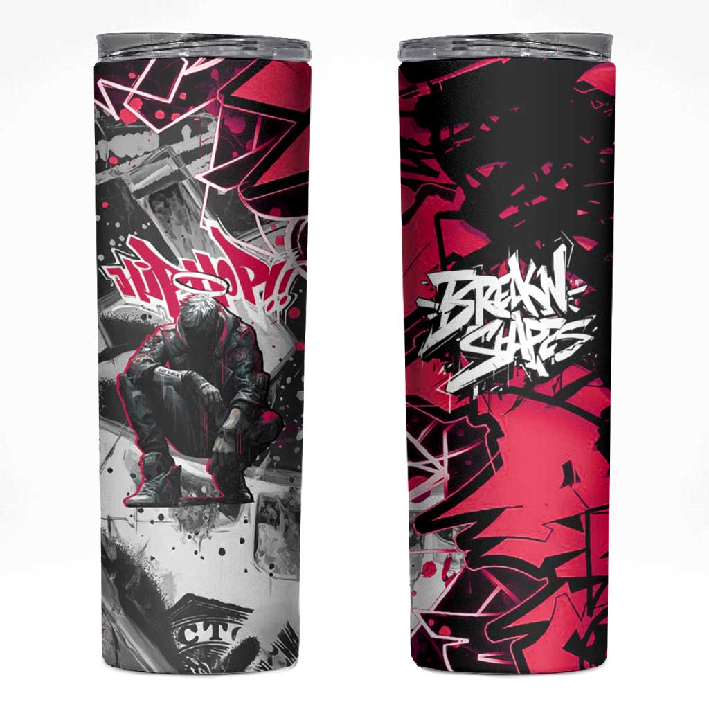 Hip Hop Graffiti Design Skinny Tumbler Sitting Hooded Figure and Red Black Street TS04