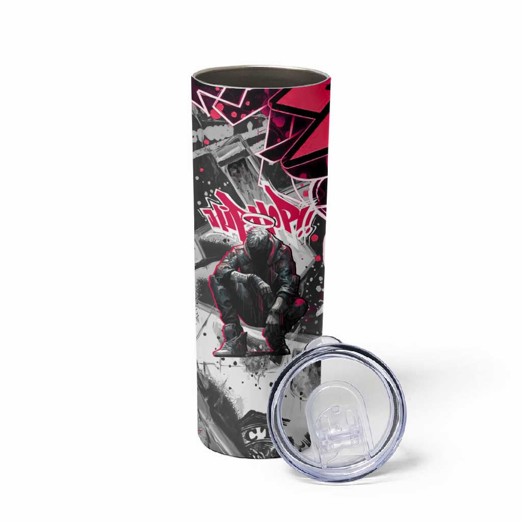 Hip Hop Graffiti Design Skinny Tumbler Sitting Hooded Figure and Red Black Street TS04
