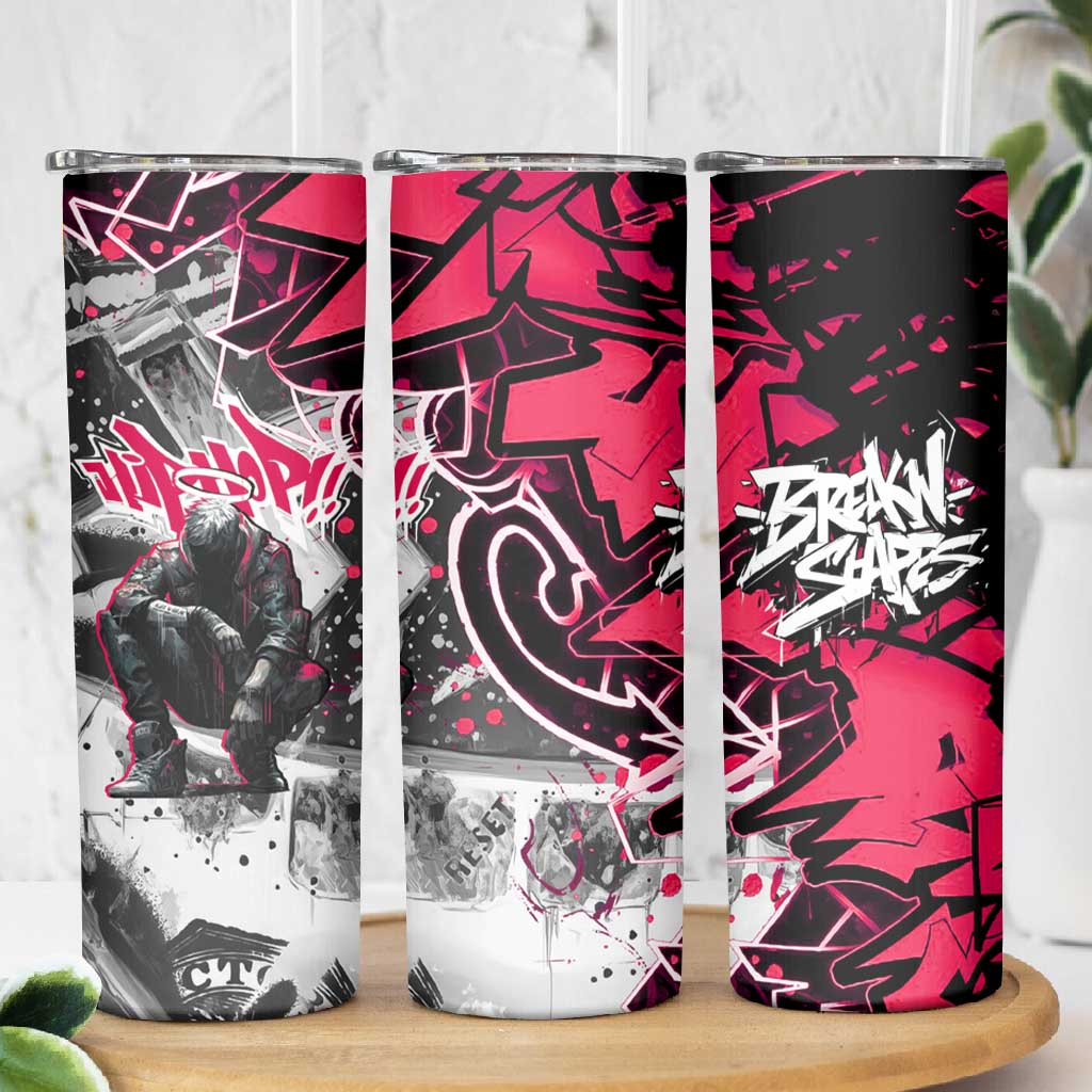 Hip Hop Graffiti Design Skinny Tumbler Sitting Hooded Figure and Red Black Street TS04