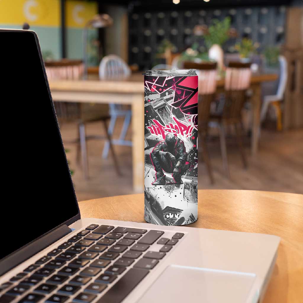 Hip Hop Graffiti Design Skinny Tumbler Sitting Hooded Figure and Red Black Street TS04
