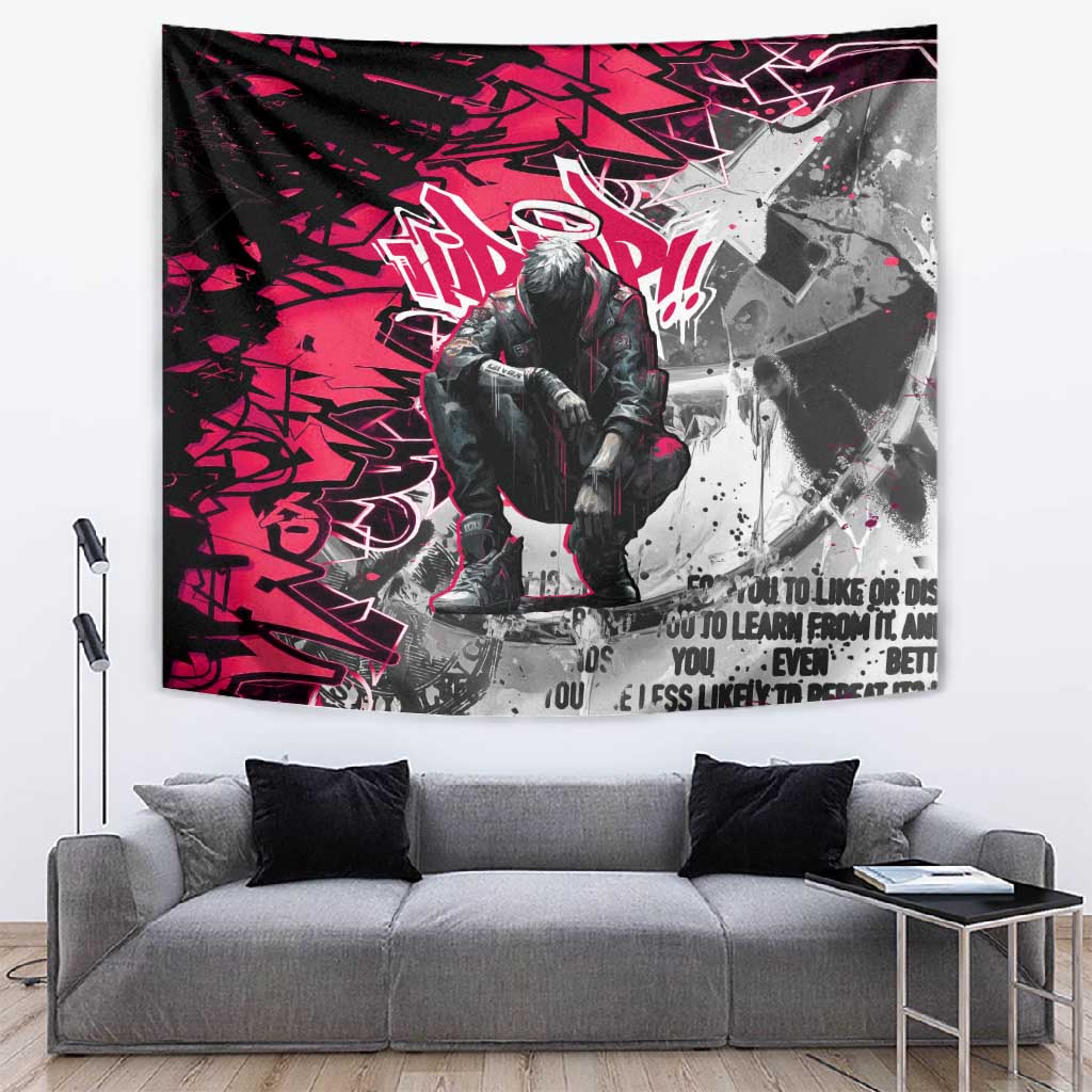 Hip Hop Graffiti Design Tapestry Sitting Hooded Figure and Red Black Street TS04