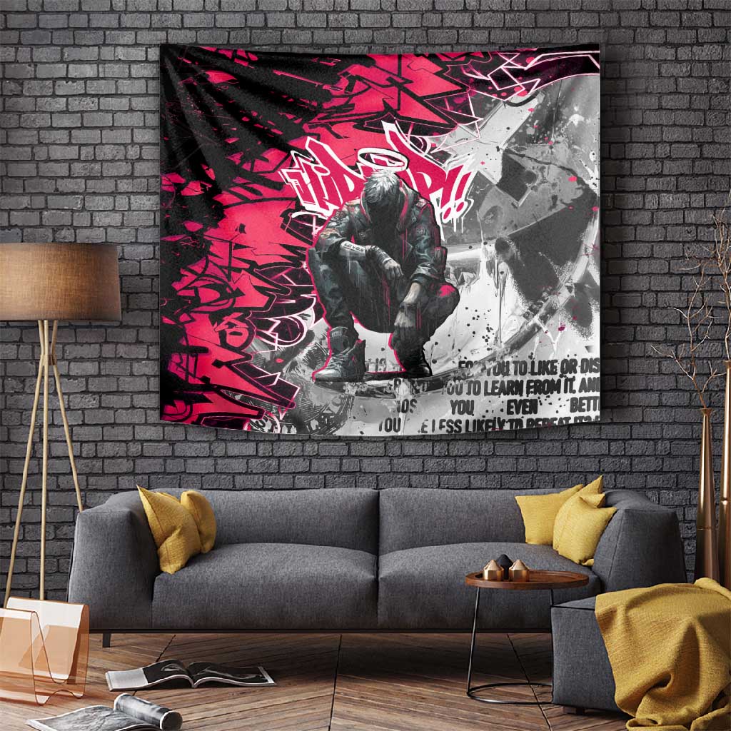 Hip Hop Graffiti Design Tapestry Sitting Hooded Figure and Red Black Street TS04