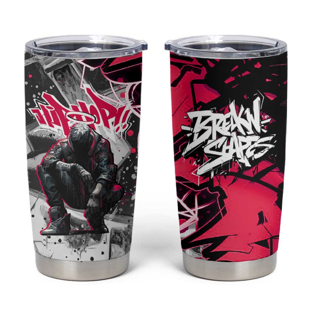 Hip Hop Graffiti Design Tumbler Cup Sitting Hooded Figure and Red Black Street TS04