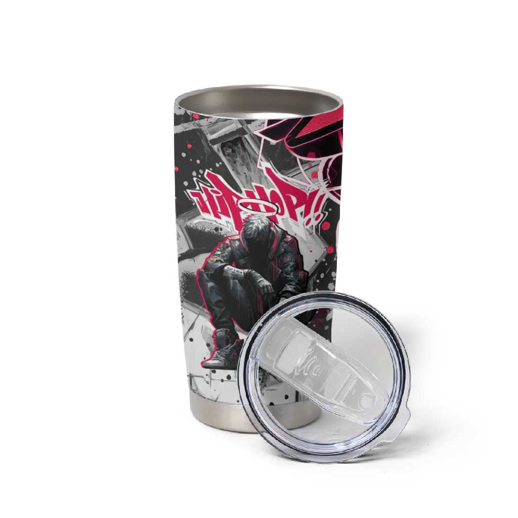 Hip Hop Graffiti Design Tumbler Cup Sitting Hooded Figure and Red Black Street TS04