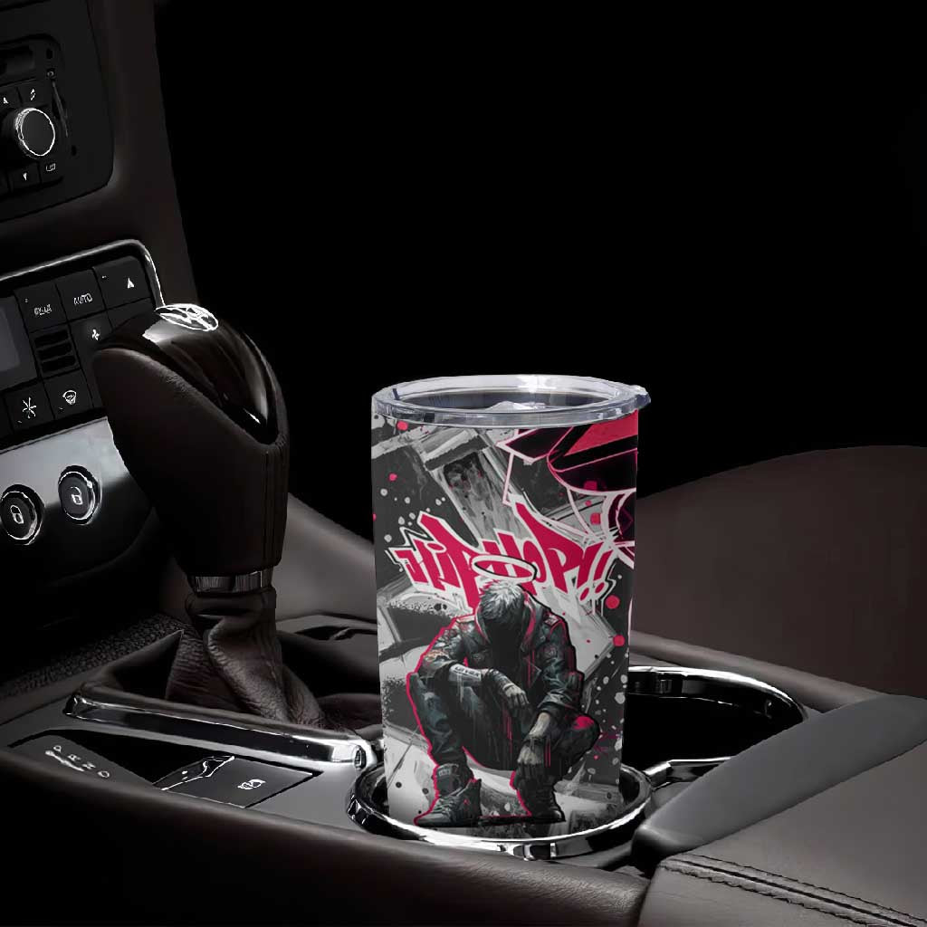 Hip Hop Graffiti Design Tumbler Cup Sitting Hooded Figure and Red Black Street TS04