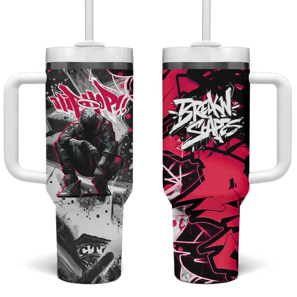 Hip Hop Graffiti Design Tumbler With Handle Sitting Hooded Figure and Red Black Street TS04