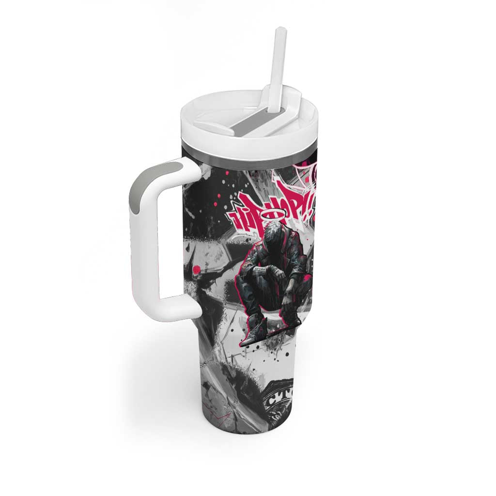 Hip Hop Graffiti Design Tumbler With Handle Sitting Hooded Figure and Red Black Street TS04