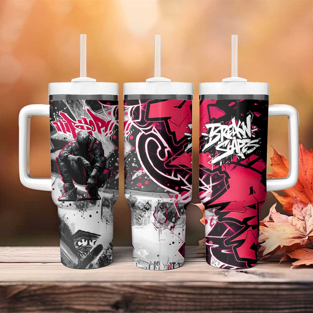 Hip Hop Graffiti Design Tumbler With Handle Sitting Hooded Figure and Red Black Street TS04