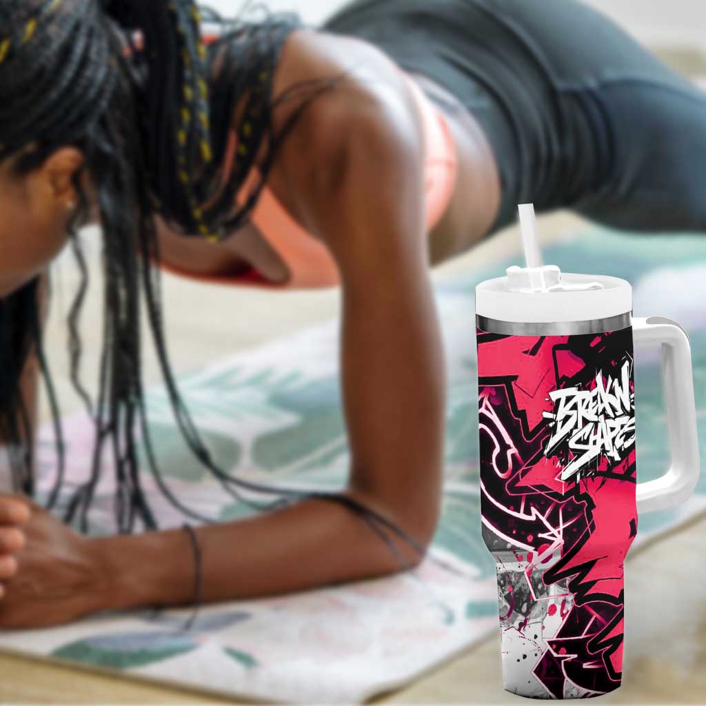 Hip Hop Graffiti Design Tumbler With Handle Sitting Hooded Figure and Red Black Street TS04